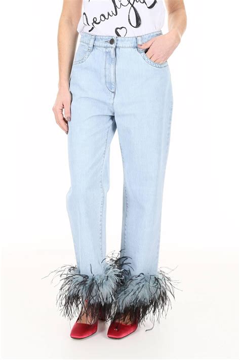 prada jeans with feather|prada denim damen.